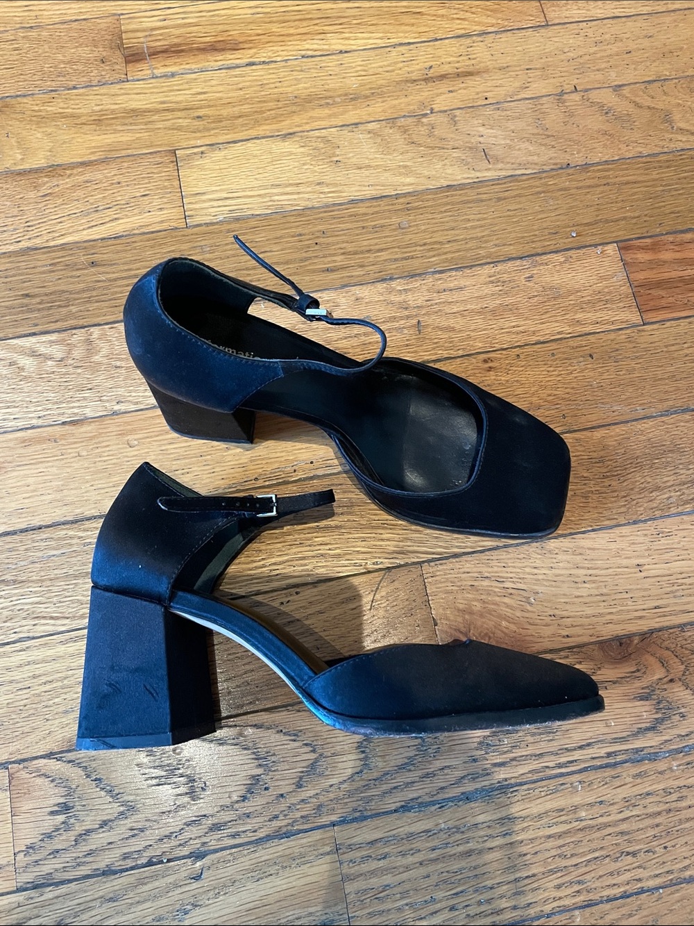 Reformation Satin Black Mary Jane Block Heels